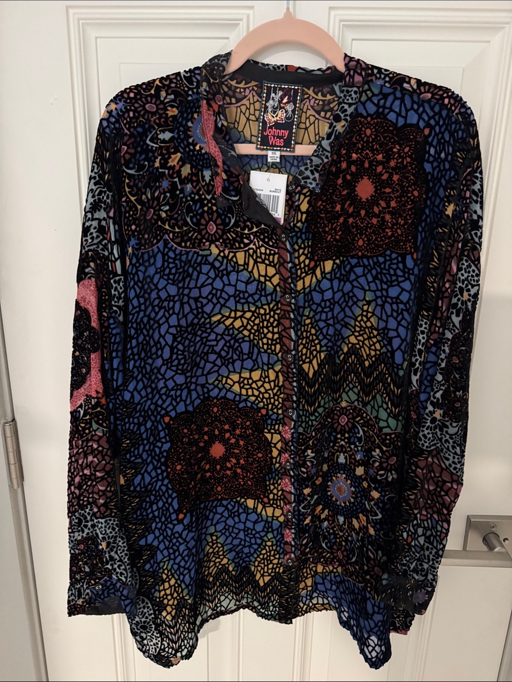 Johnny Was Multicolor Mosaic Medallion Button-Down Top